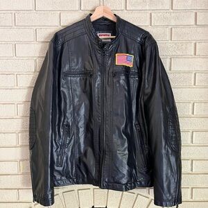 Levi's Black Leather Jacket with Flag Emblem
